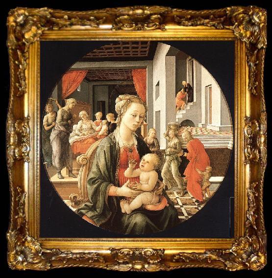 framed  Fra Filippo Lippi Madonna and Child with Stories from the Life of St.Anne, ta009-2